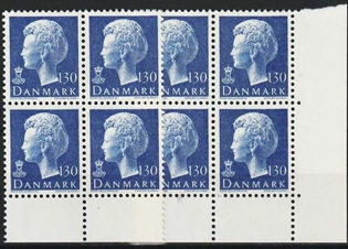 FRIMÆRKER DANMARK | 1975 - AFA 586 - Dronning Margrethe - 130 øre blå x 8 stk. - Postfrisk